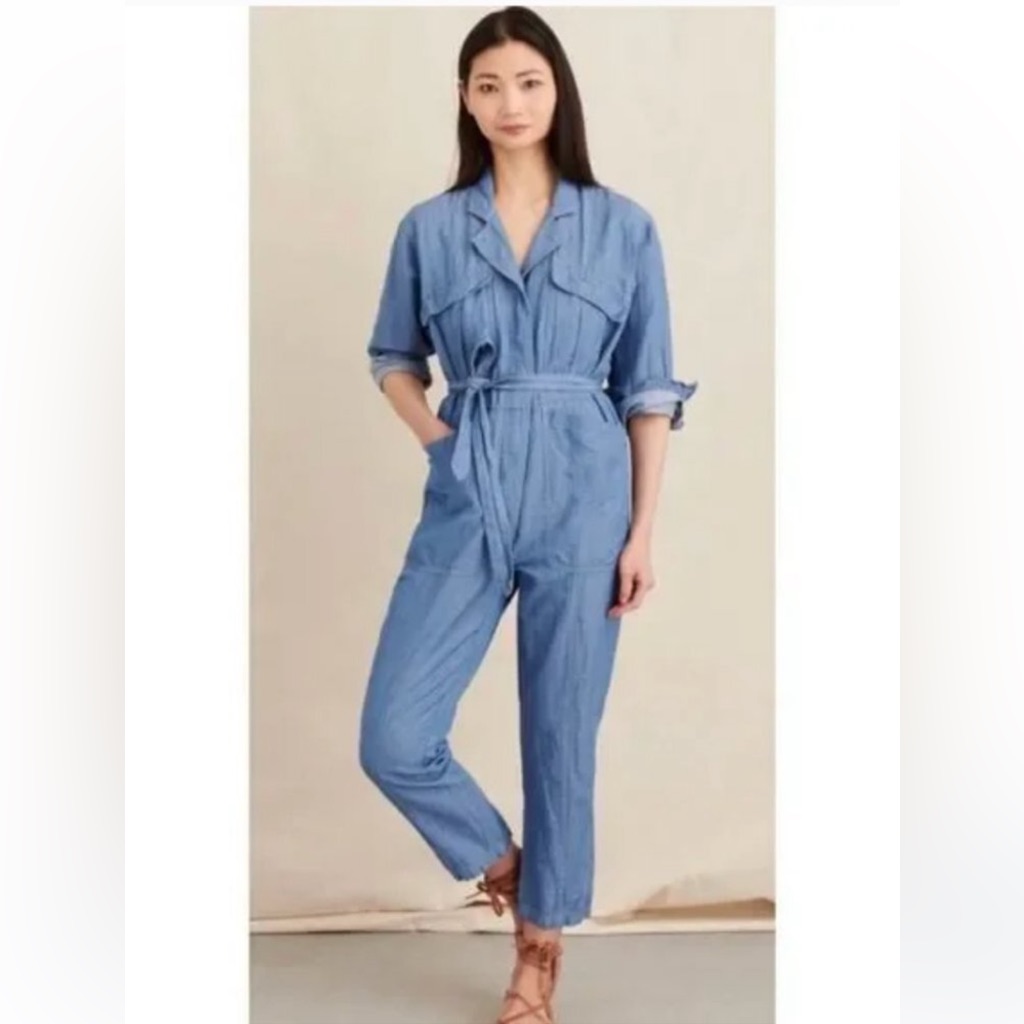 Alex Mill Chambray Linen/Cotton Expedition Long Sleeve Jumpsuit Nwt Size Xl